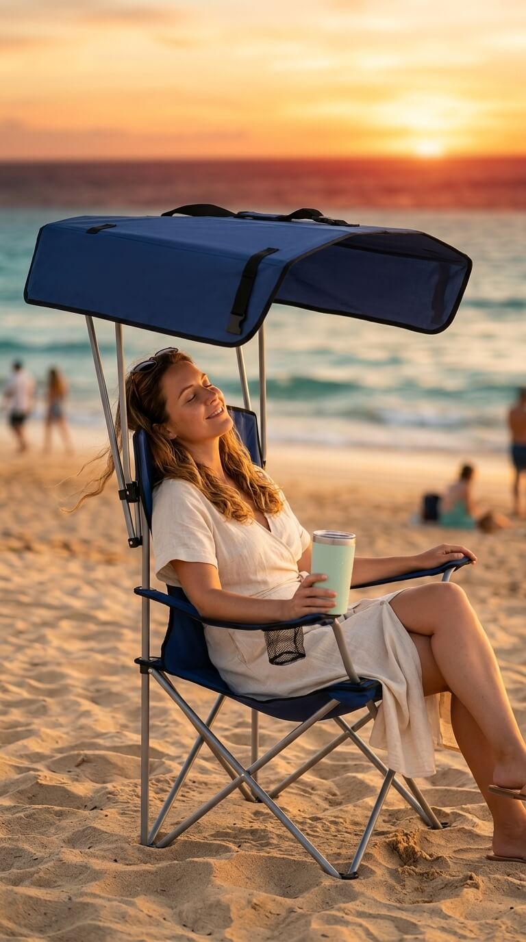 Lightweight Beach & Camping Chair With Canopy