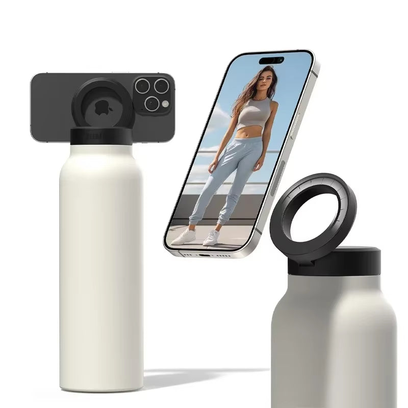 Magnetic Insulated Water Bottle With Straw And Phone Holder