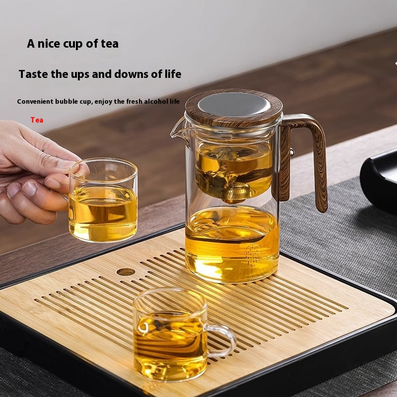Wood Handle Glass Teapot with Inner Filter and Separator