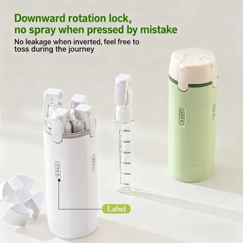 4-in-1 Refillable Travel Dispenser – Compact, Leakproof, Space-Saving