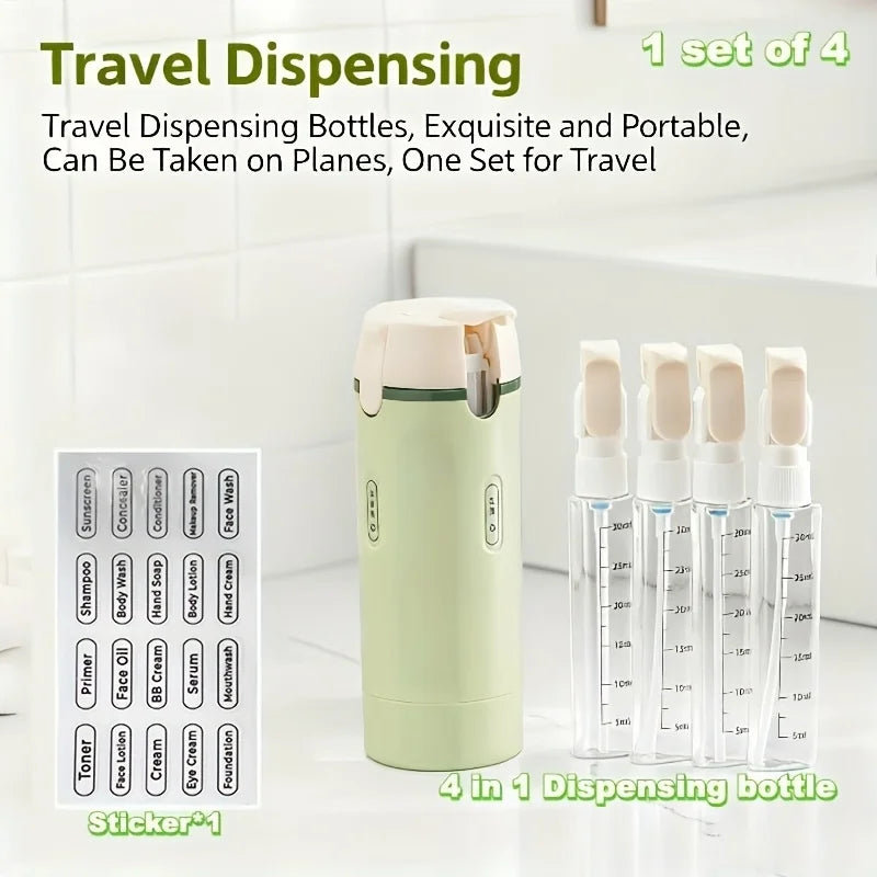 4-in-1 Refillable Travel Dispenser – Compact, Leakproof, Space-Saving