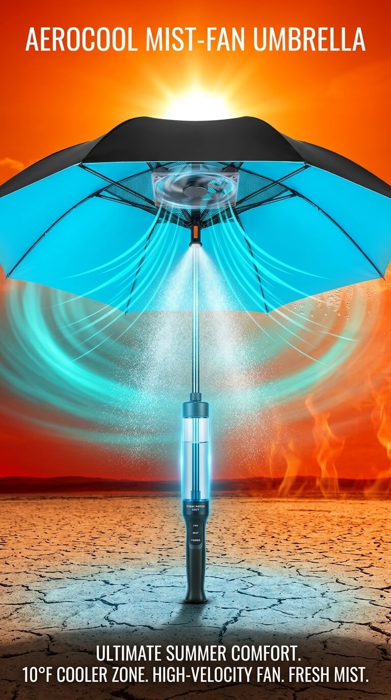 All-in-One Cooling Umbrella with Fan Mist and UV Protection