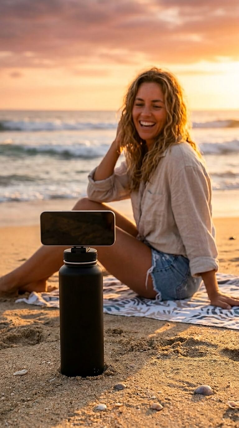 Insulated Water Bottle with Phone Mount for Travel & Outdoors