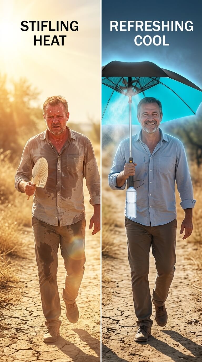 All-in-One Cooling Umbrella with Fan Mist and UV Protection