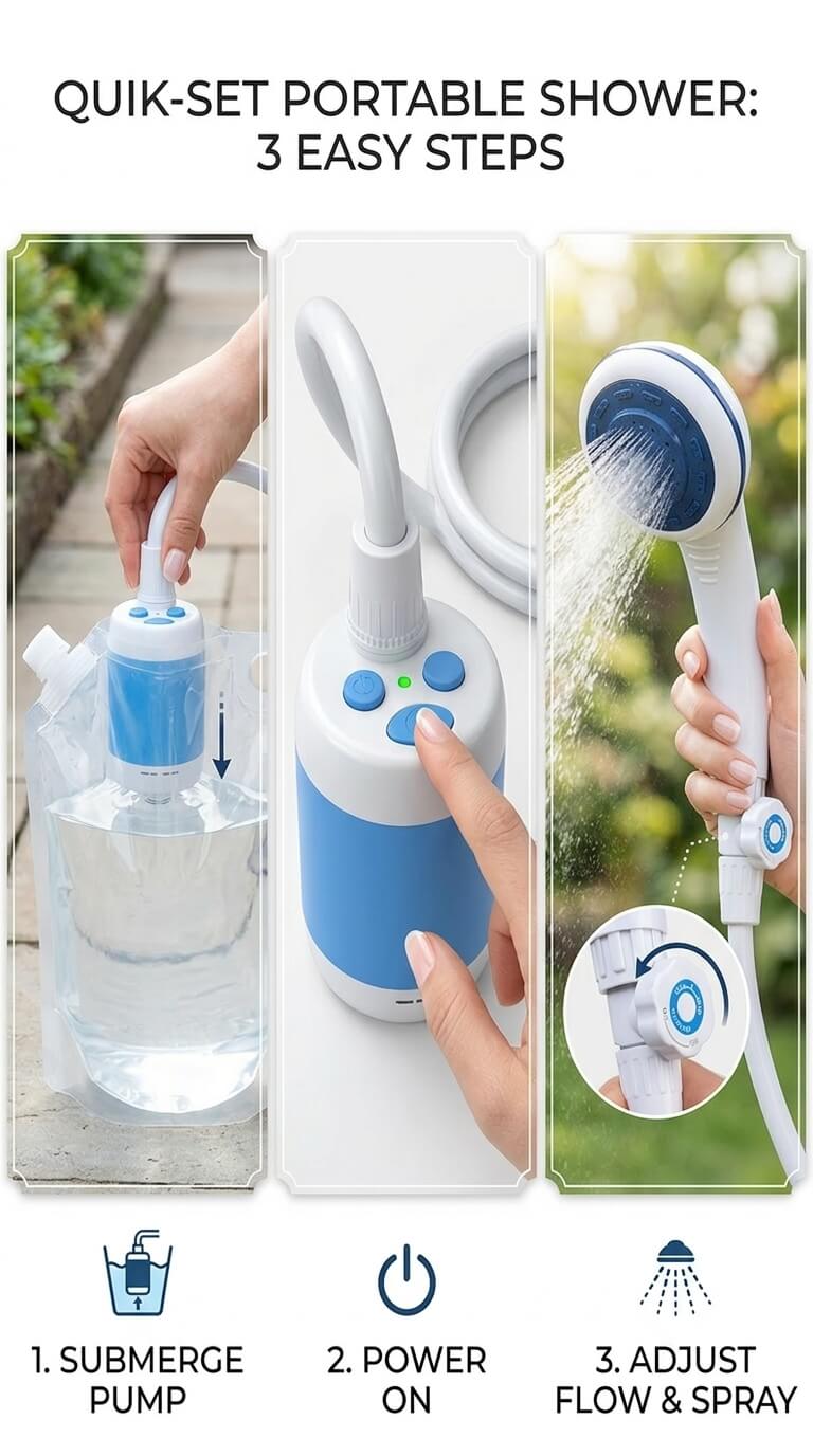 Portable Camping Shower - Rechargeable Shower Kit