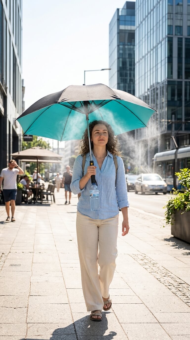 All-in-One Cooling Umbrella with Fan Mist and UV Protection