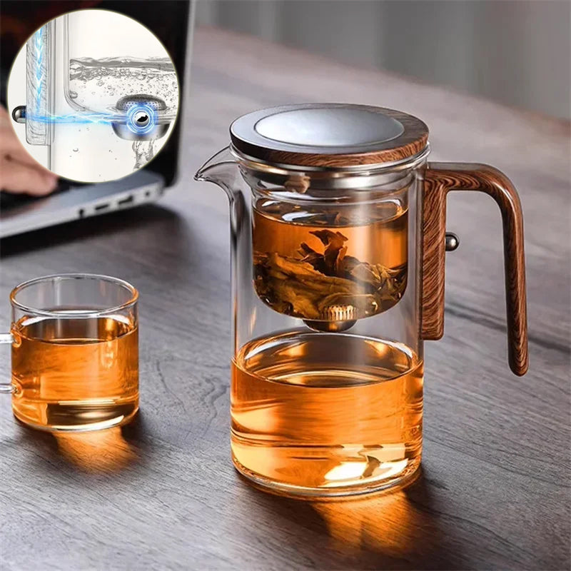 Wood Handle Glass Teapot with Inner Filter and Separator