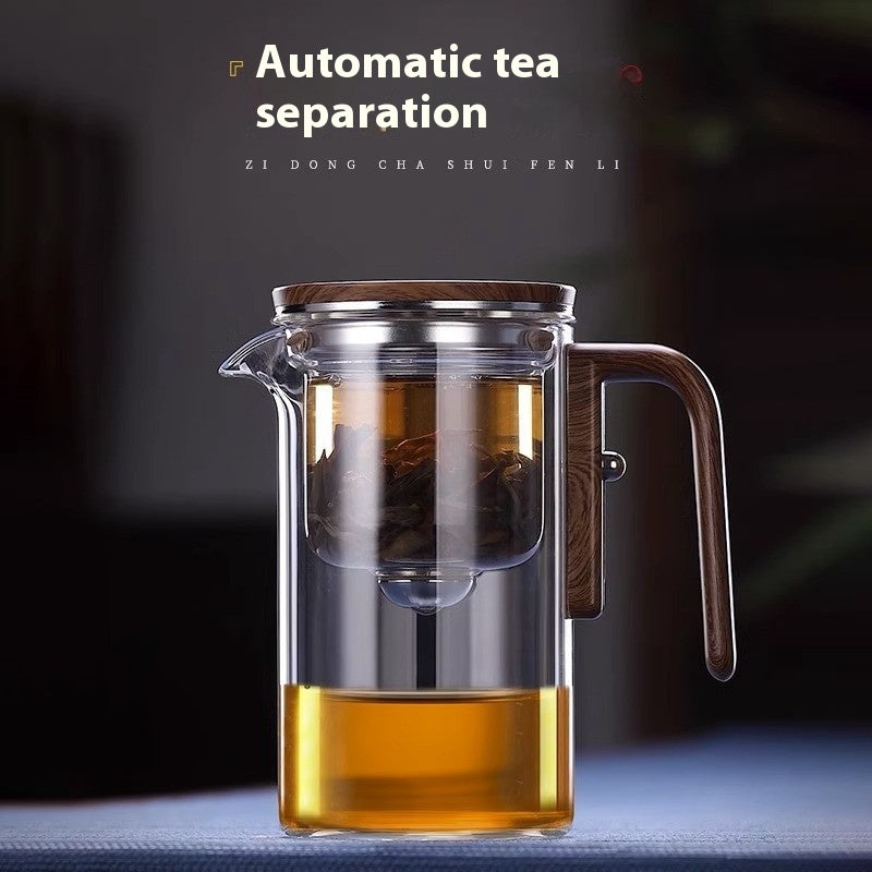 Wood Handle Glass Teapot with Inner Filter and Separator