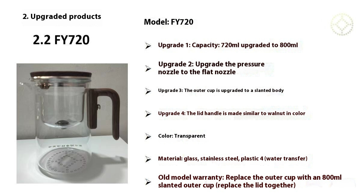 Wood Handle Glass Teapot with Inner Filter and Separator