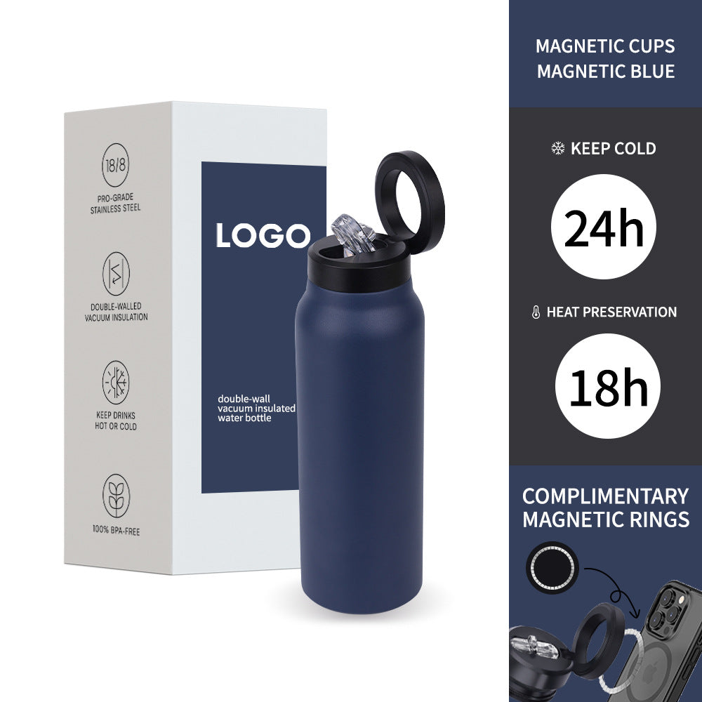 Magnetic Insulated Water Bottle With Straw And Phone Holder